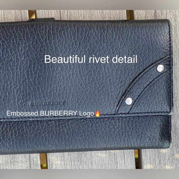 Burberry Leather Long Wallet🖤BLACK🖤Embossed/Bifold+envelope pouch🔥made🇮🇹EUC - Picture 3 of 16